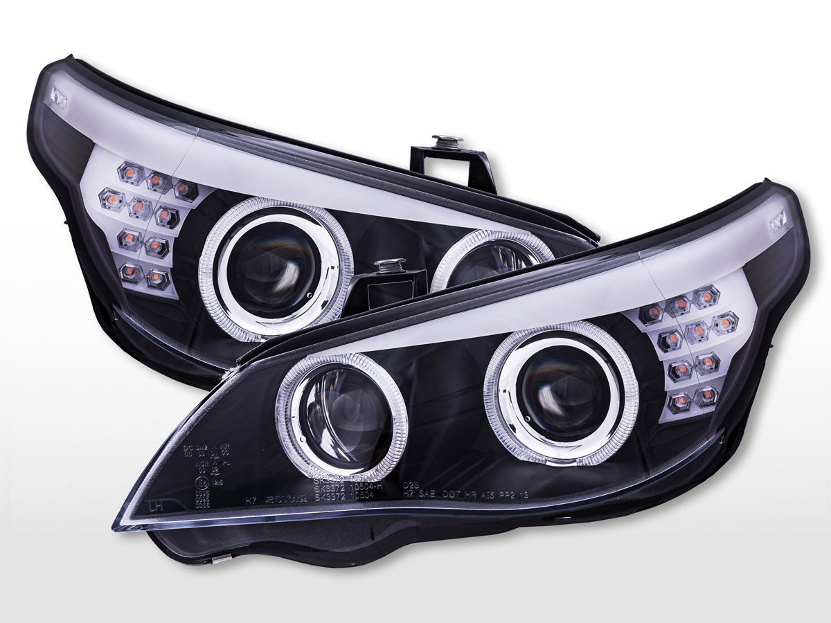 Angel Eyes Scheinwerfer mit beleuchteten LED Standlichtringen BMW 5er E60/E61 2008-2010 schwarz Angel Eyes Scheinwerfer mit beleuchteten LED Standlichtringen BMW 5er E60/E61 2008-2010 schwarz